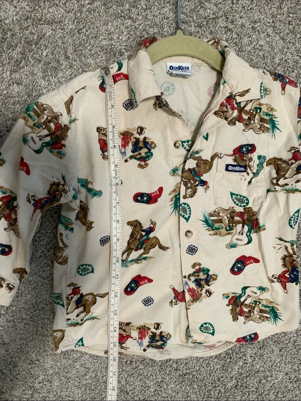Vintage OshKosh B'gosh Cream Western Cowboy Print Button-Down Shirt